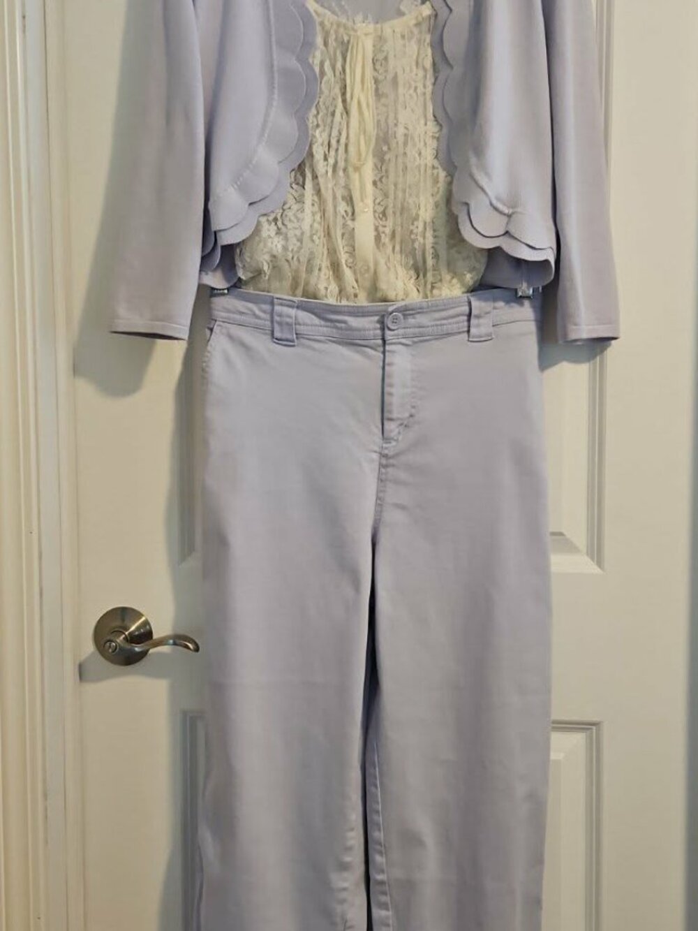 Cable & Gauge Scalloped Open Front Cardigan – Pale Lavender – Size L - Picture 4 of 6